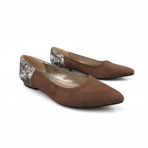 Bellini Brown Snakeskin Print Pointed Toe Flats Womens 8 W Slip On Comfort Shoes